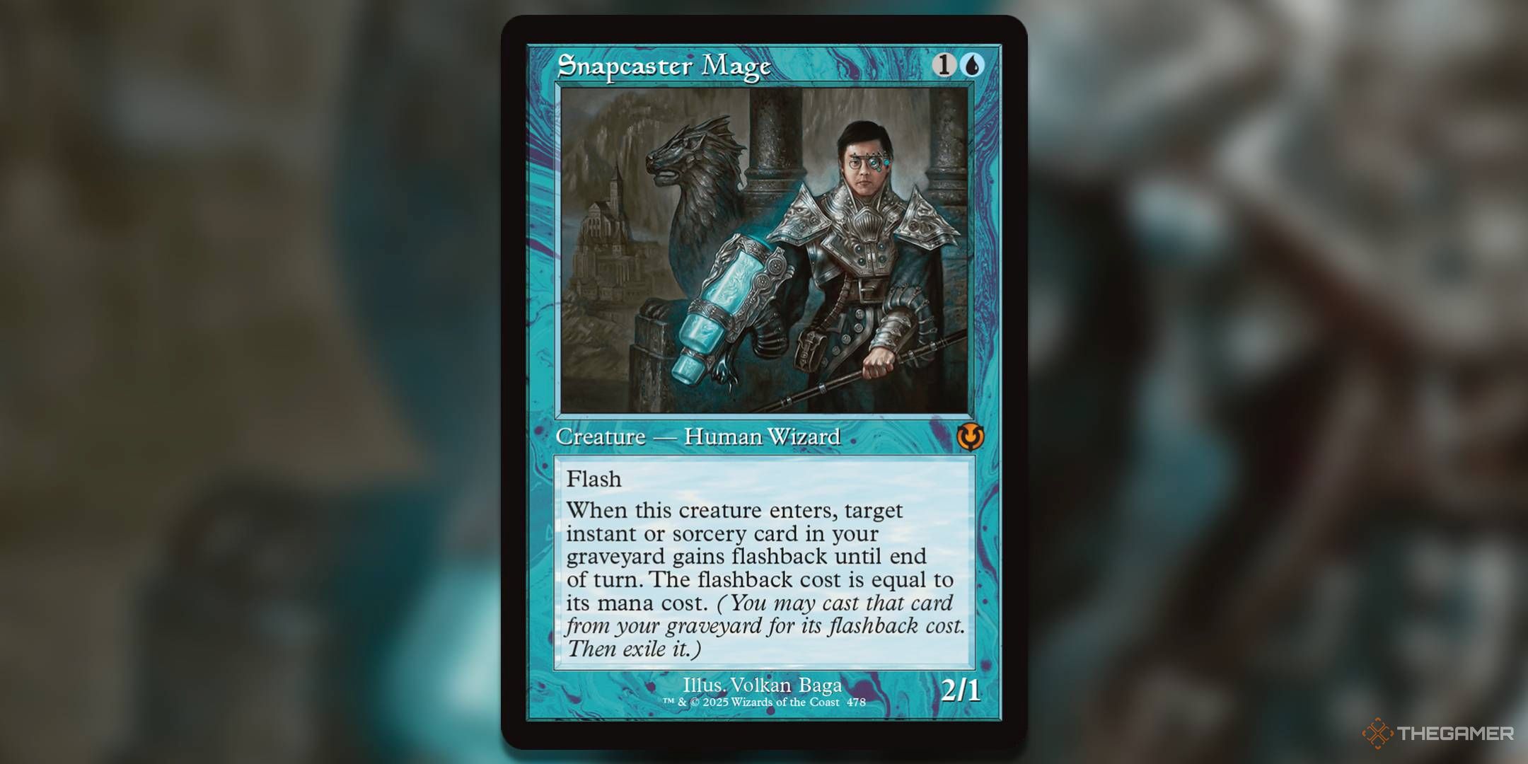 Image of Snapcaster Mage card in Magic: The Gathering.