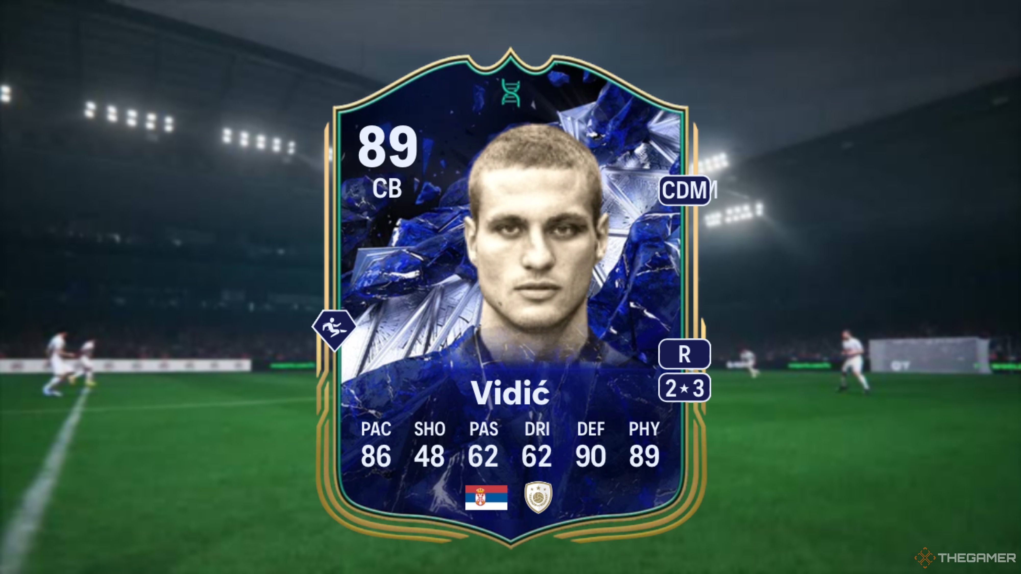 Image showing Vidić card against a faded stadium background.