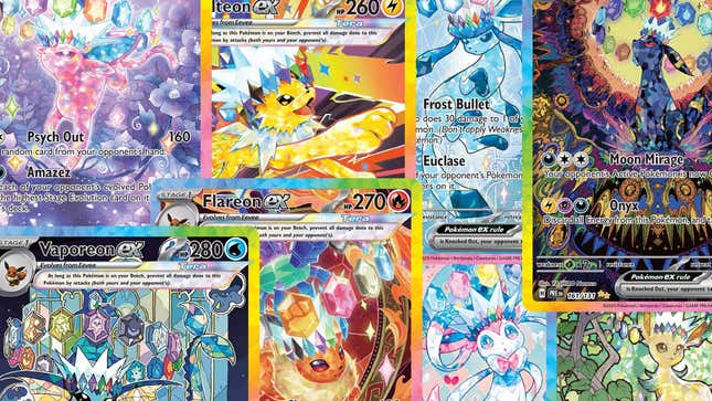 The Eeveelutions scattered about on top of one another.