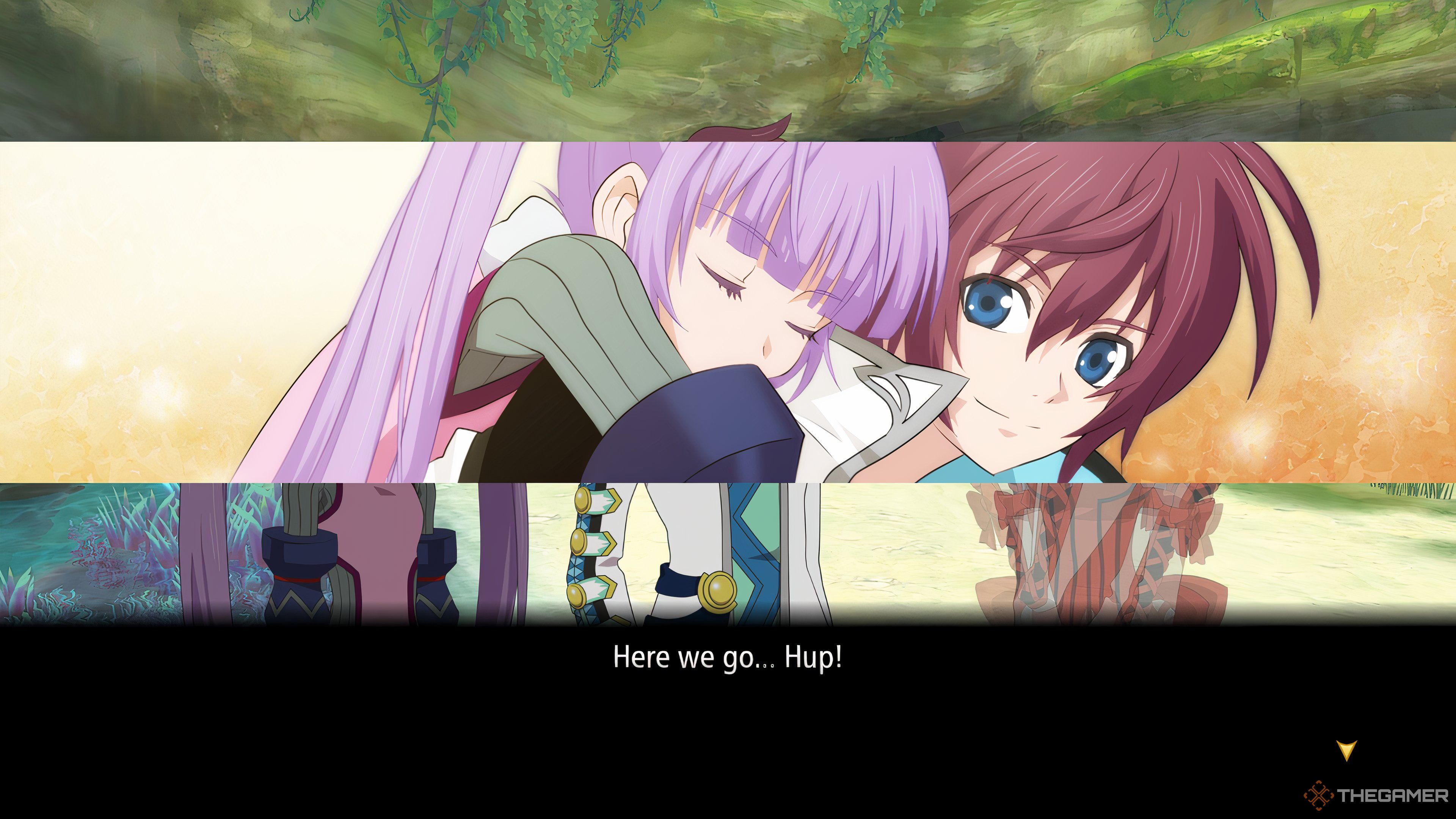 Asbel and Cheria having a conversation about Sophie with a focus on an image of Asbel carrying Sophie in Tales Of Graces F Remastered.