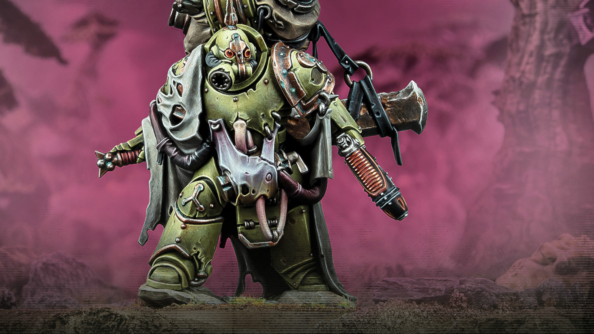 Warhammer 40K Plague Marine model on a battlefield