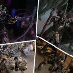 A collection of Warhammer models, divided by white lines