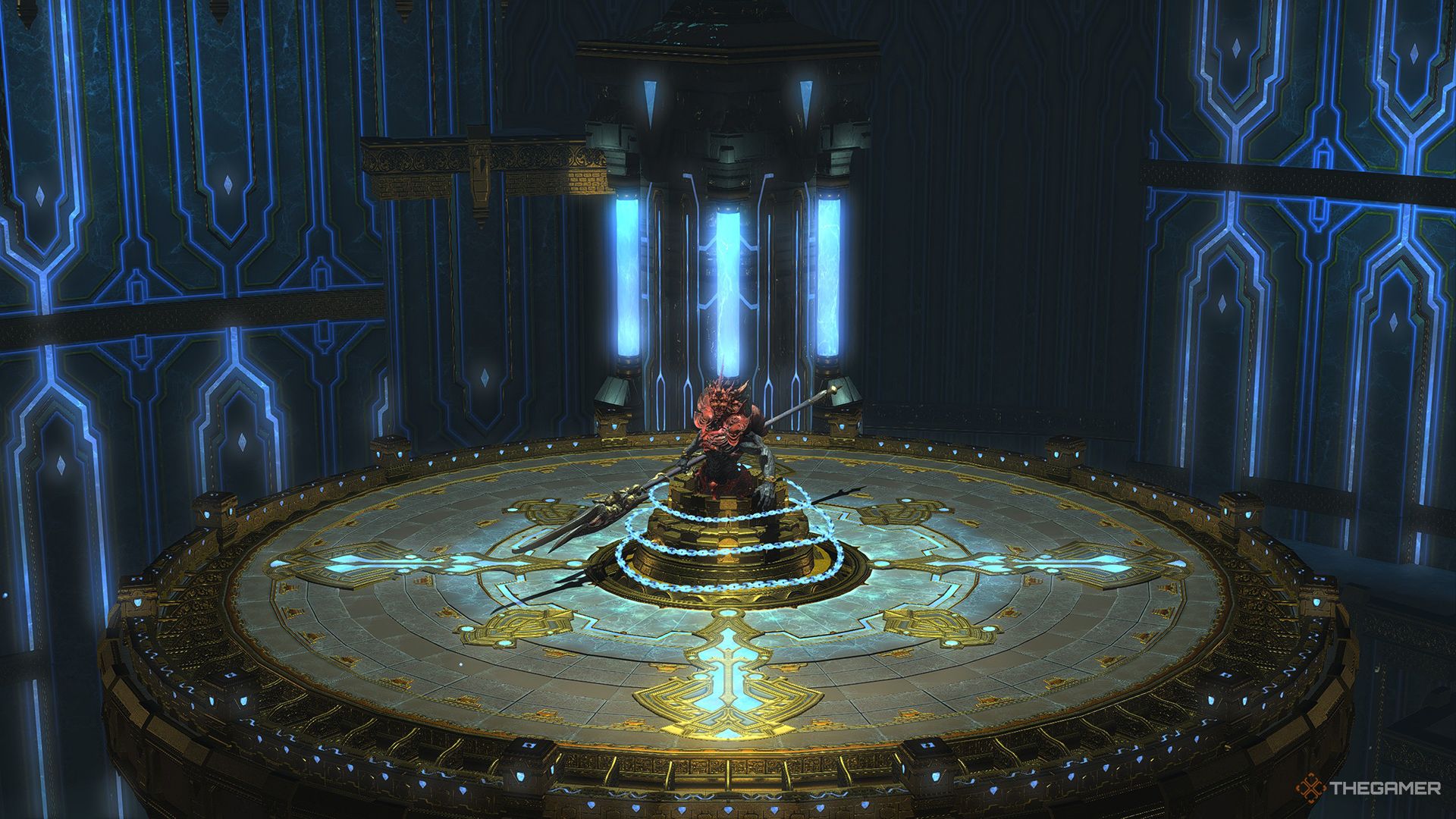 Zurvan from afar in Containment Bay Z1T9 in Final Fantasy 14.