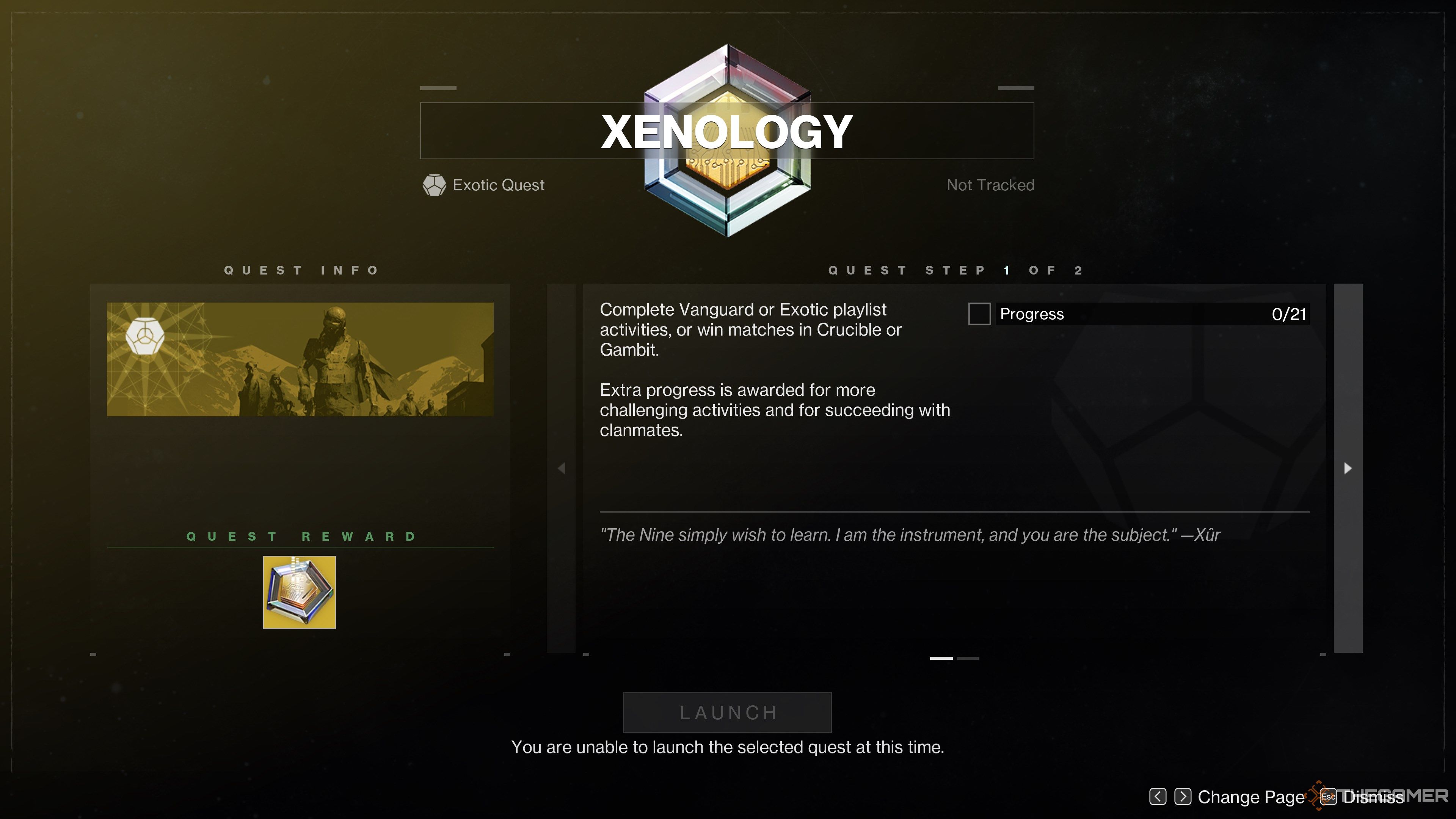 Destiny 2 Xenology Quest Log