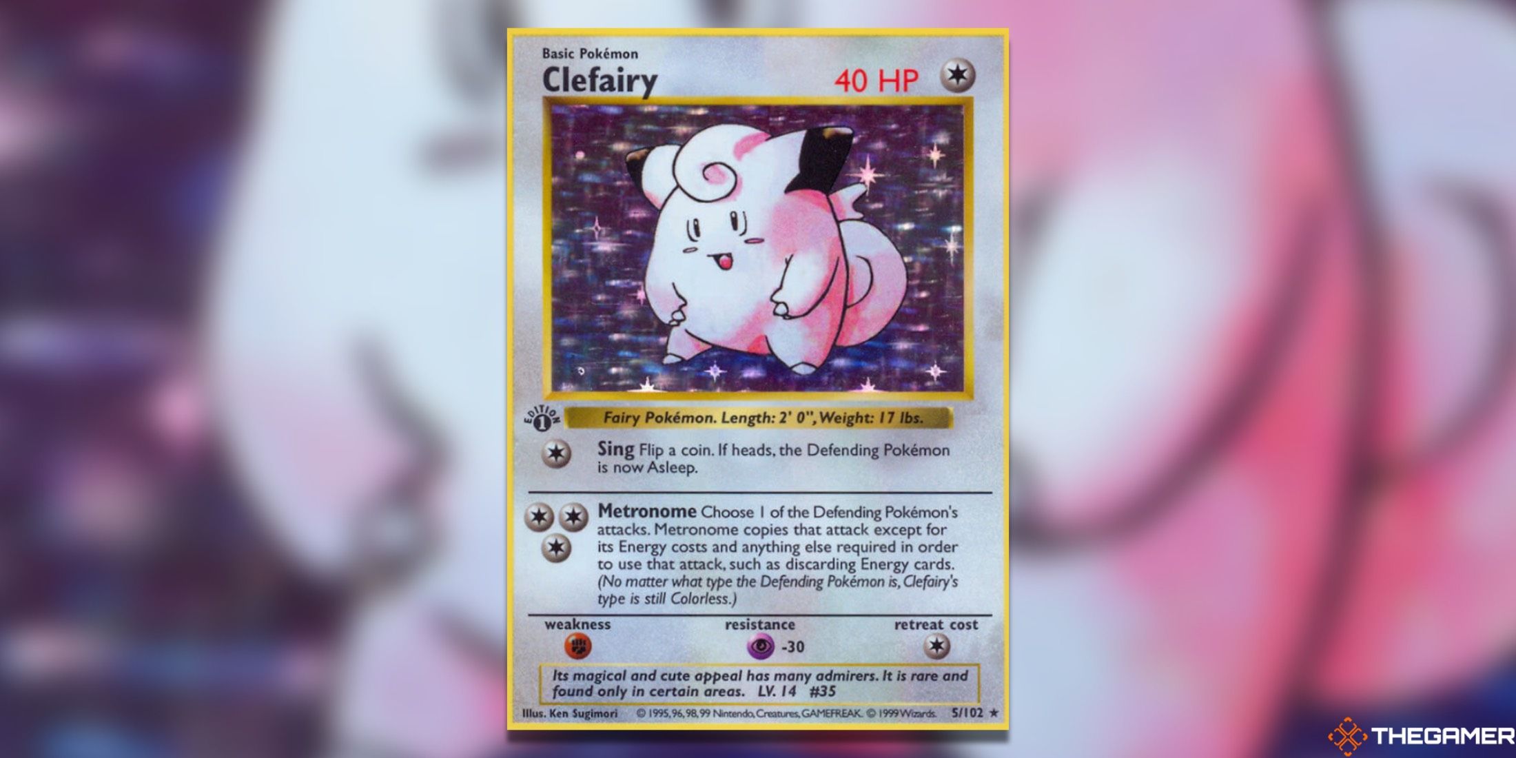 The first edition Base Set Clefairy from the Pokemon TCG.