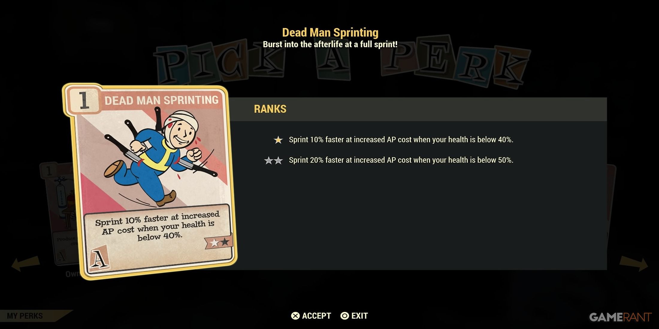 Dead Man Sprinting Perk In Fallout 76