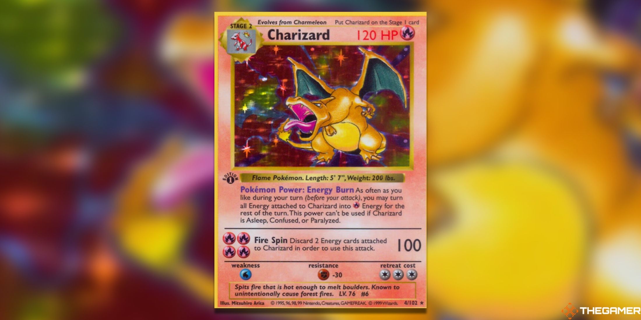 The Charizard Base Set First Edition from the Pokemon TCG.