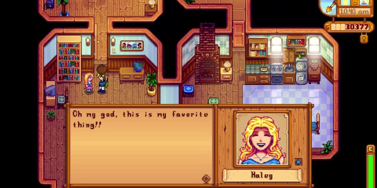 Haley receiving a loved gift stardew valley