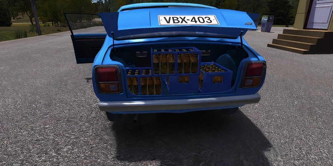 Player opening trunk full of bottles in My Summer Car.