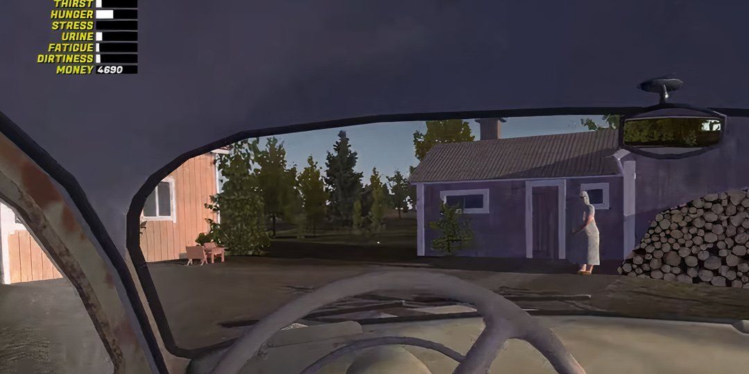 Player driving grandma to work in My Summer Car.