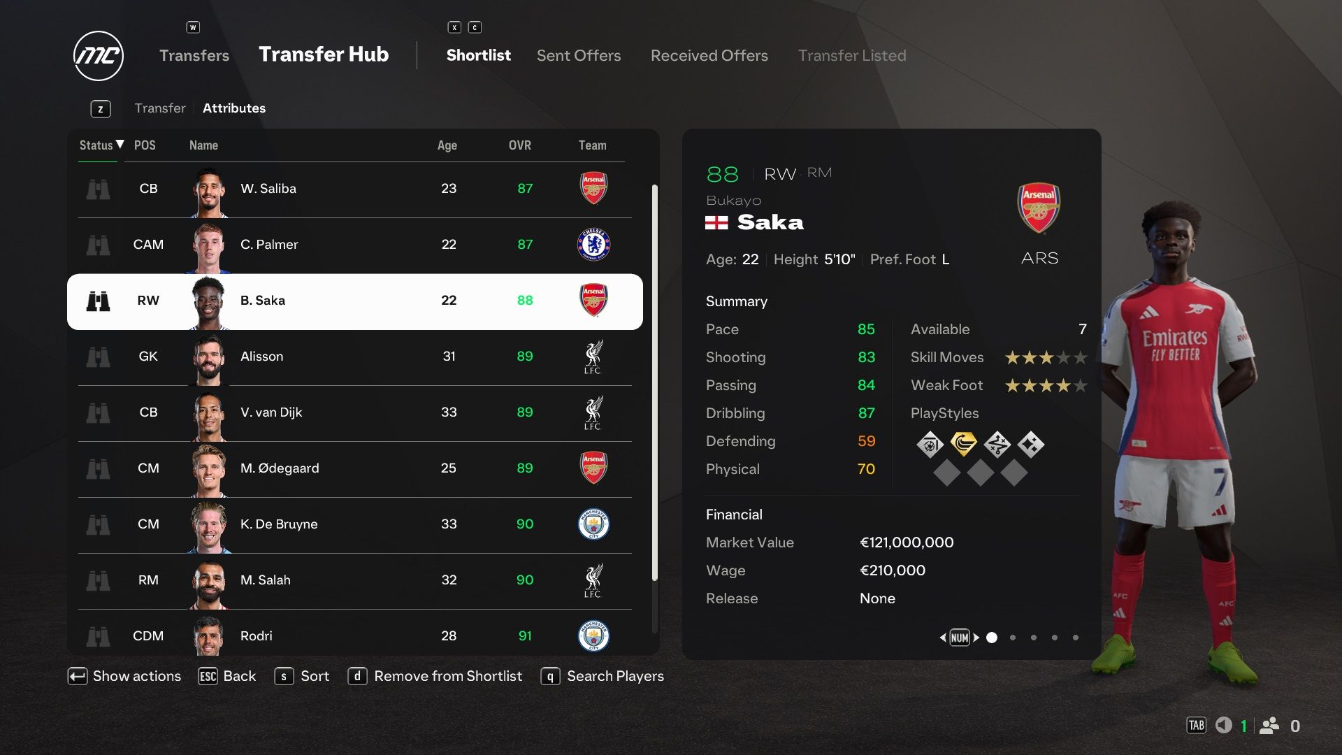 Bukayo Saka in EA Sports FC 25.