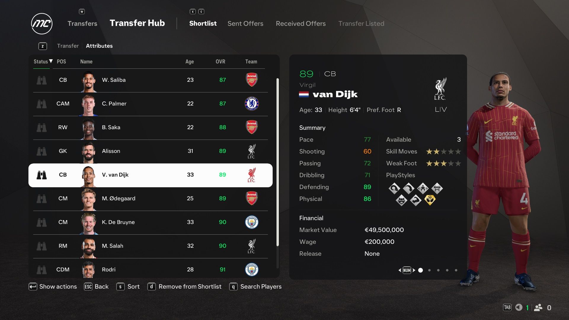 Virgil van Dijk in EA Sports FC 25.