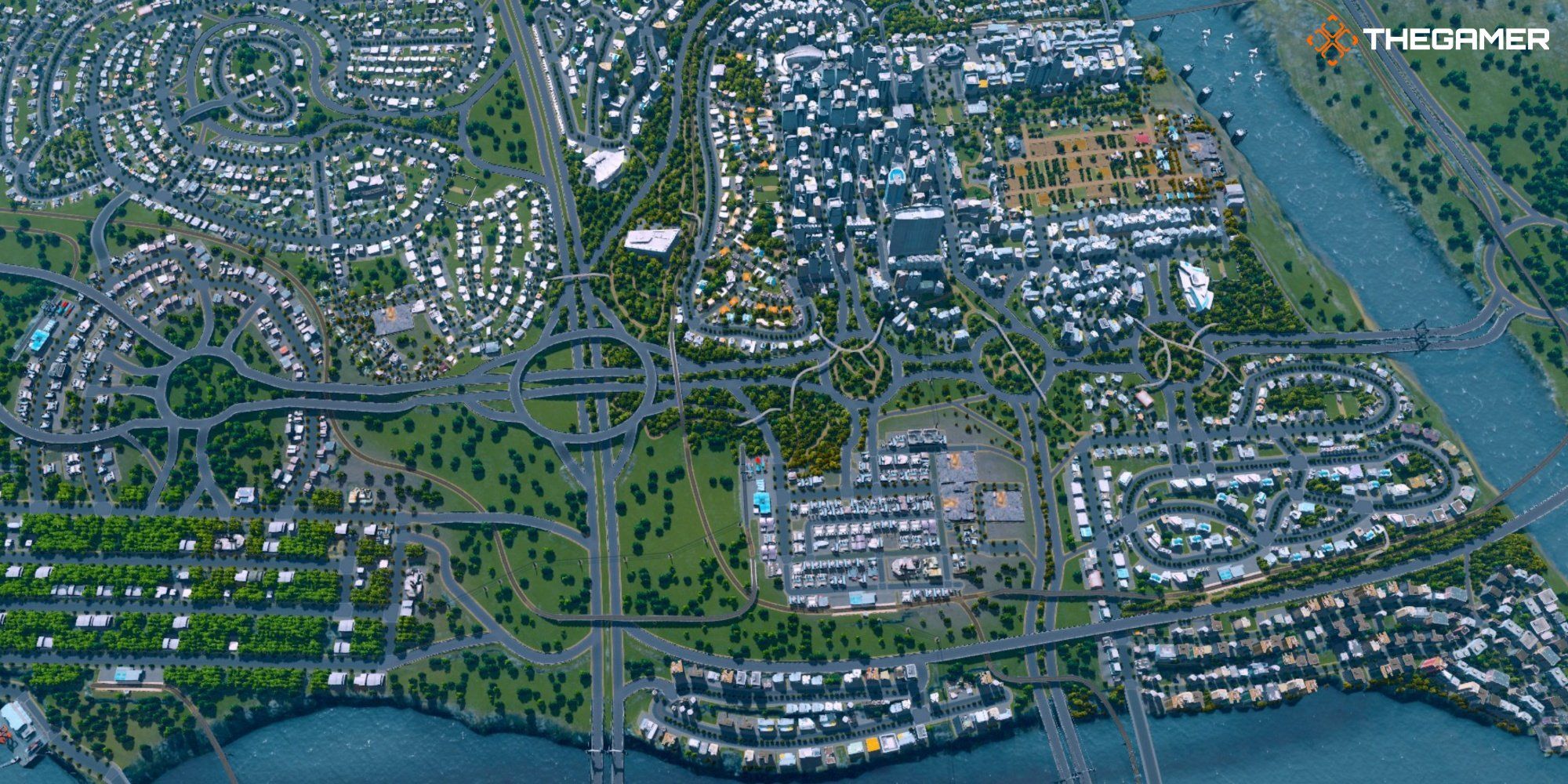 A Screenshot Of Cities Skylines from above. 