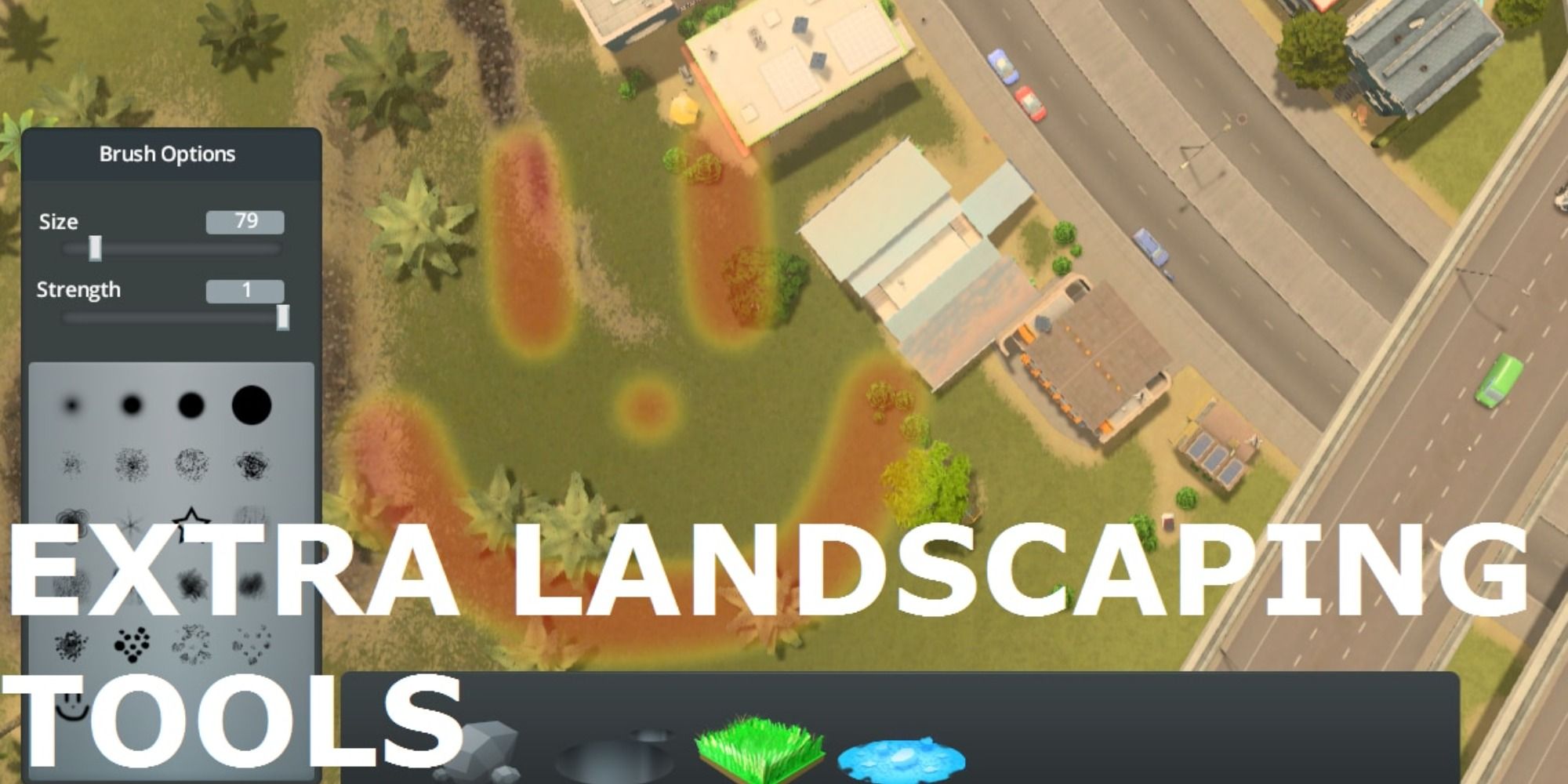 Cities Skylines Extra Landscaping Tools mod smiley face drawn over a city.