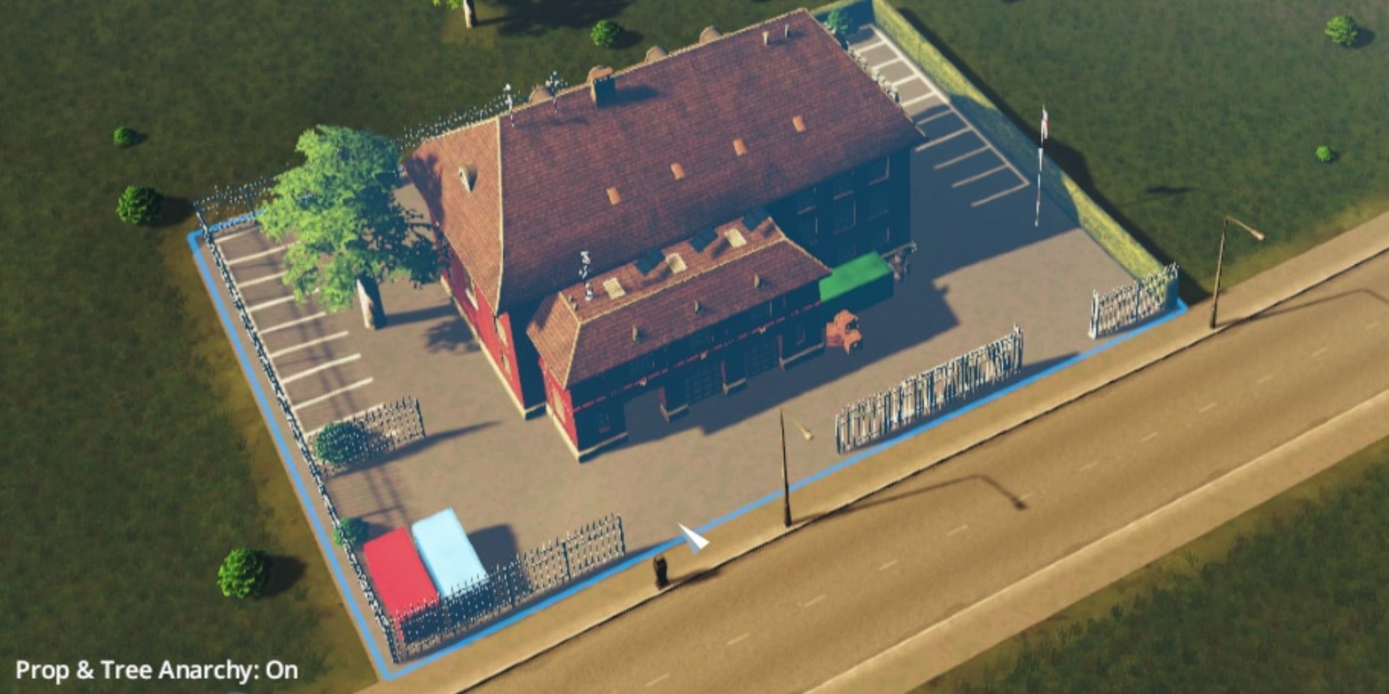 Cities Skylines Prop and Tree Anarchy mod showing a close up of a building.