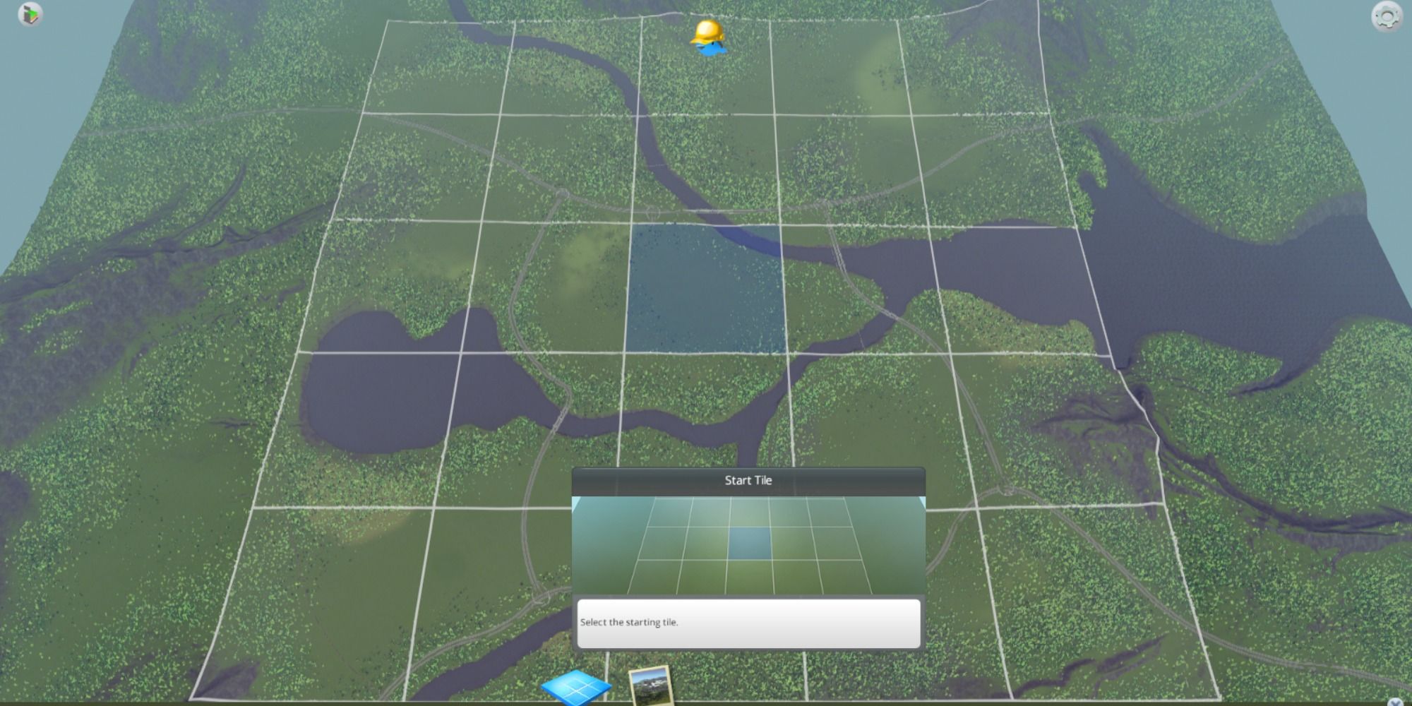 A map in Cities Skylines zoomed out to show all tiles. 