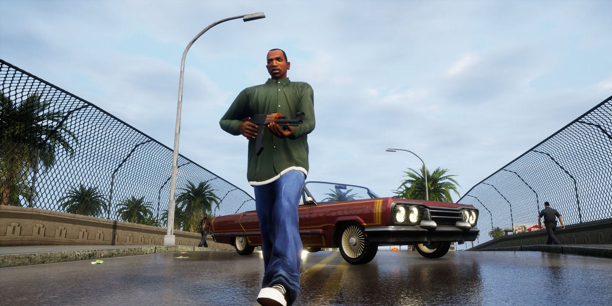 Carl Johnson walking away from car 