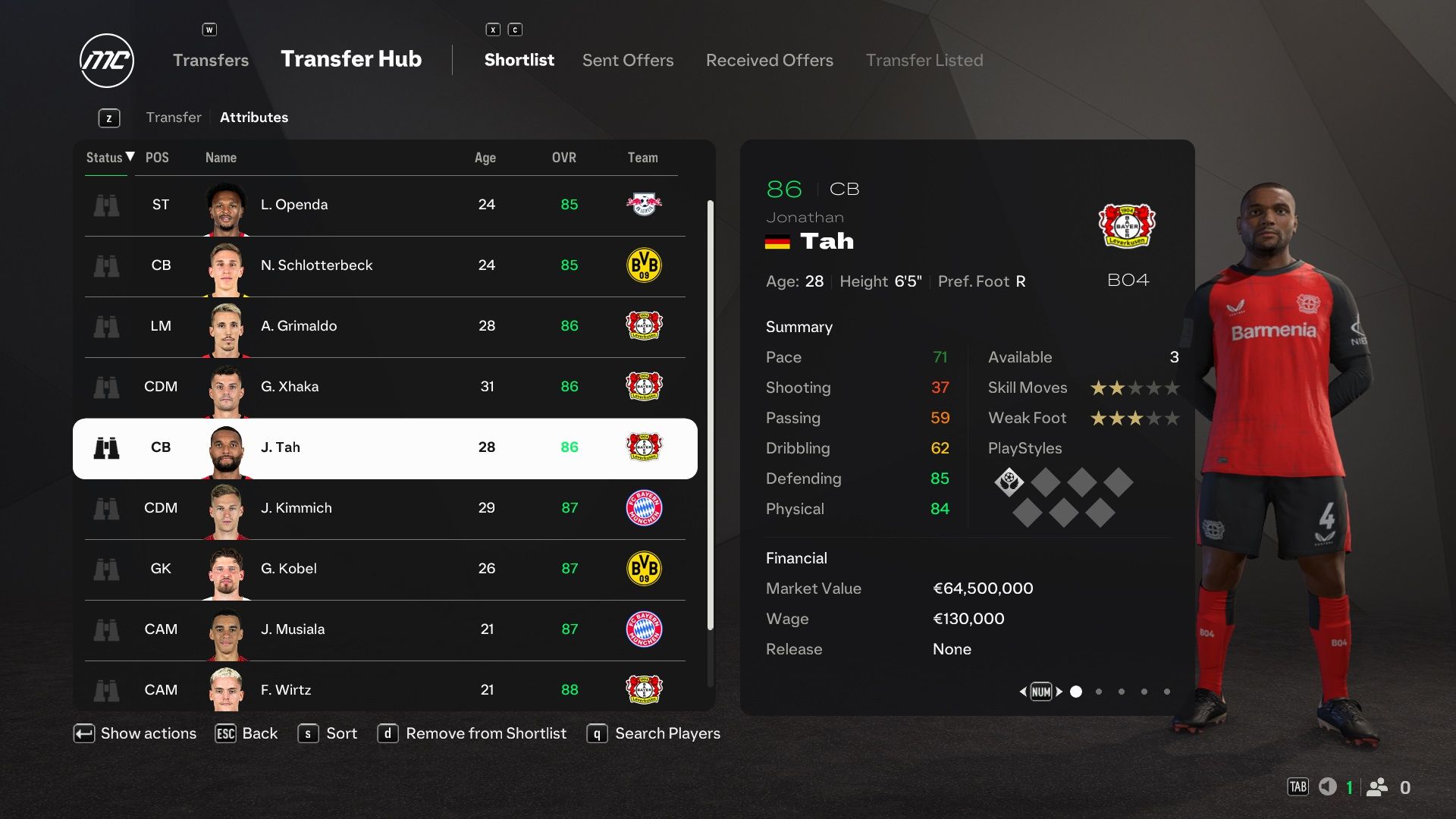 Jonathan Tah in EA Sports FC 25.