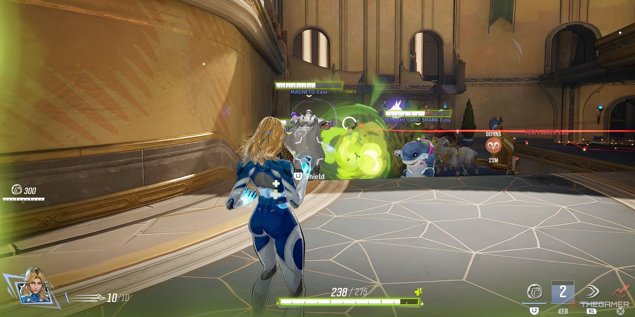 Invisible Woman healing her allies during a game of Marvel Rivals.