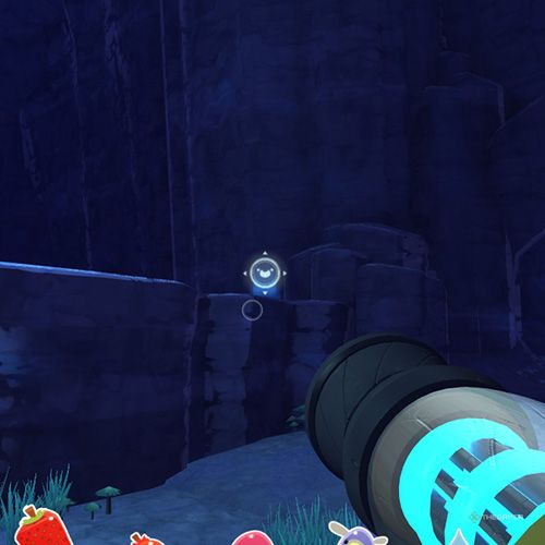 The player is looking at the the Indigo Quarry's Map Data Node in Slime Rancher