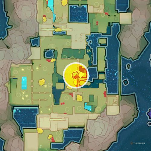 An orange circle shows the Ancient Ruins's Data Node location on the map in Slime Rancher