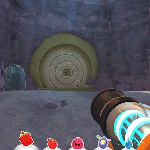 The player is standing in front of the Slime Gate number two in Slime Rancher