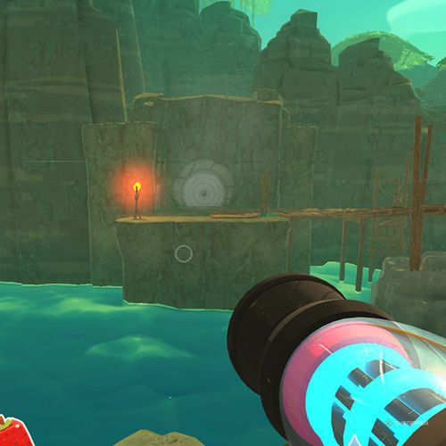 The player is standing in front of the Slime Gate number three in Slime Rancher