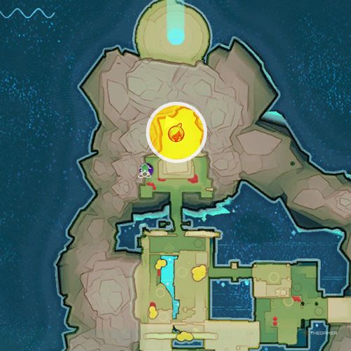 An orange circle shows the location of the  Slime Gate that grants access to the Glass Desert from the Ancient Ruins in Slime Rancher