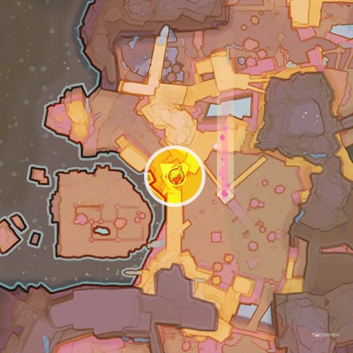 An orange circle shows the location of the Glass Desert's first slime gate in Slime Rancher