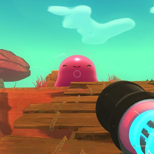 The player is looking at a Pink Gordo which is located on the Ring Island in Slime Rancher-1