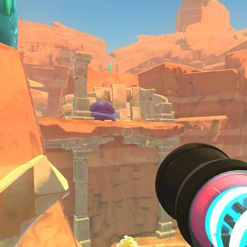 The player is looking at a Dervish Gordo which is located on the Glass Desert in Slime Rancher