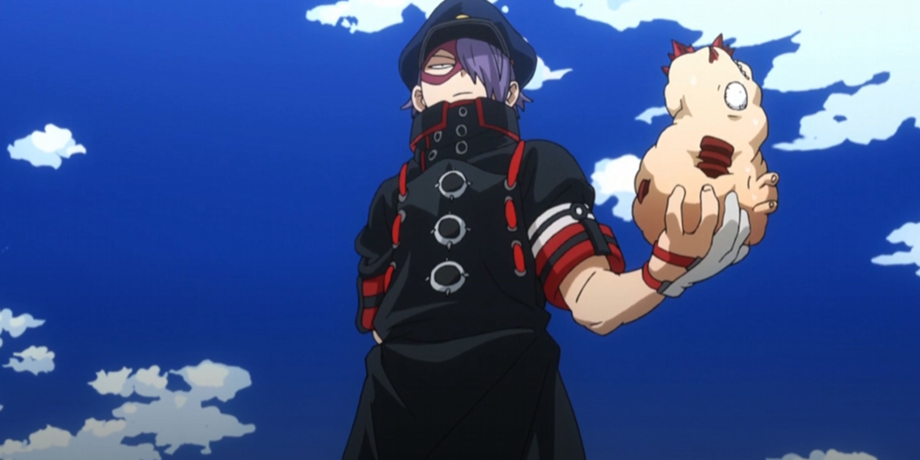 Shishikura holds a Kirishima-turned meatball in his palm in My Hero Academia.