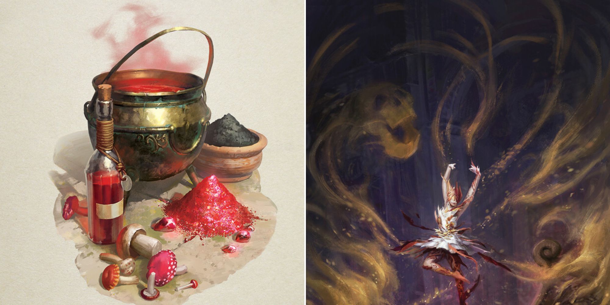 A selection of magical ritual preparations - A fairy casting a shadow spell.