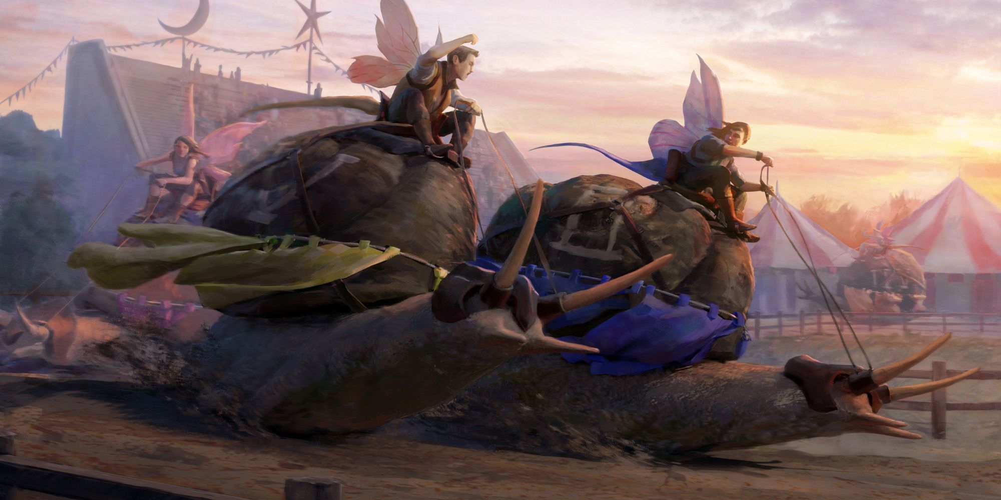 Dungeons And Dragons - Wild Beyond The Witchlight artwork of two people racing giant snails.