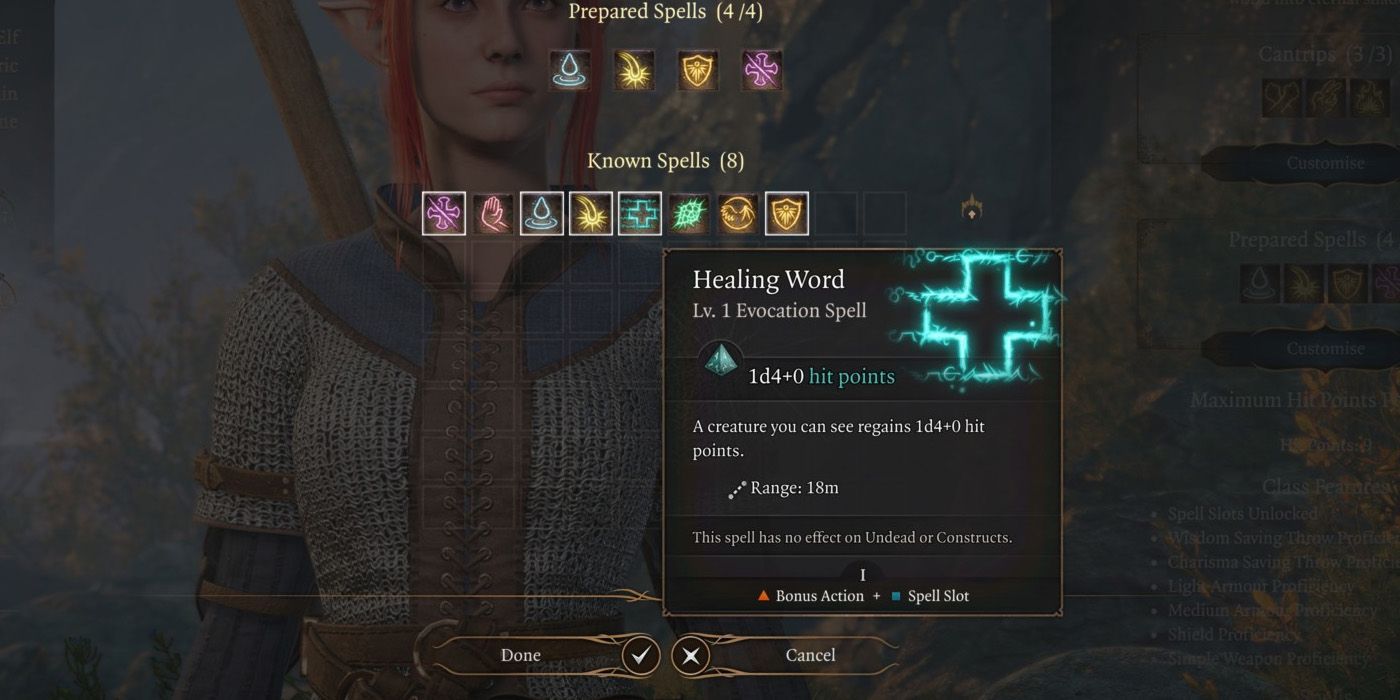 Selecting Healing Word as a Spell in Baldur's Gate 3