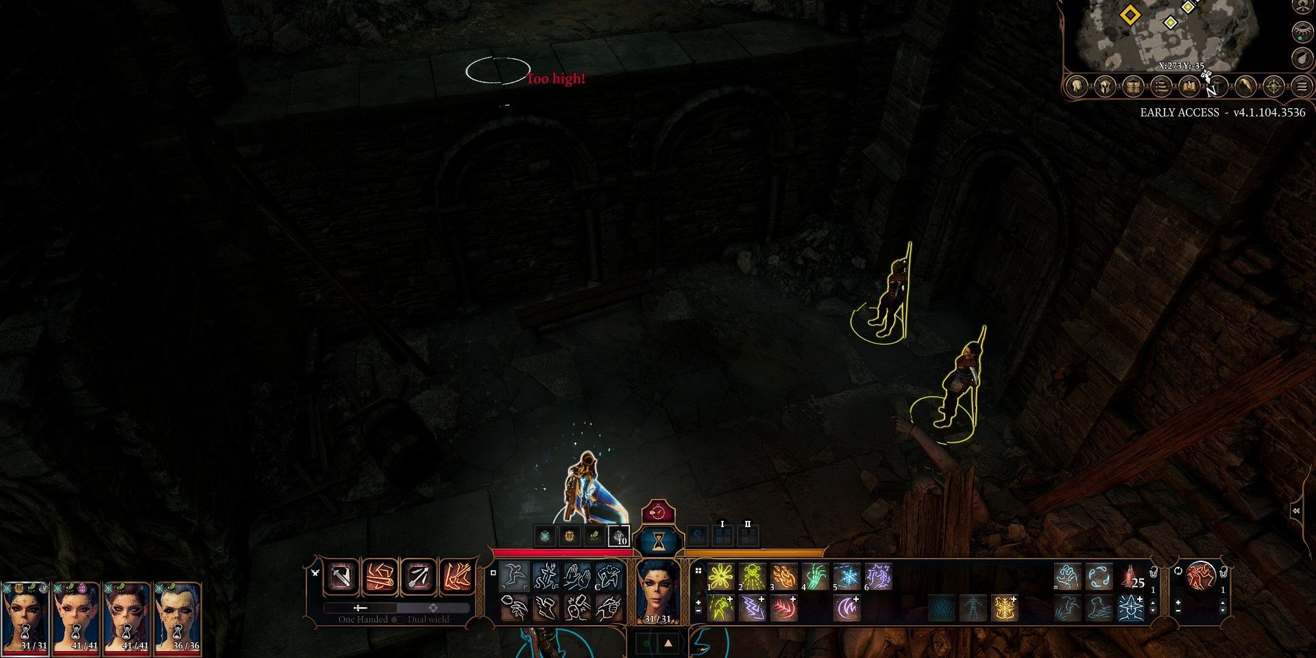 Player in a dark place showing their spell bar which contains Poison Spray in Baldur's Gate 3