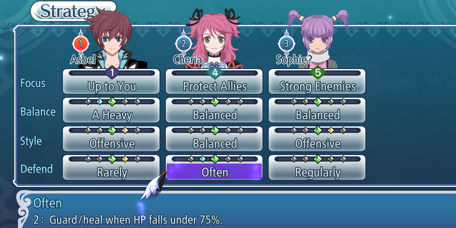 Tales of Graces f using strategy to set Cheria as a healer