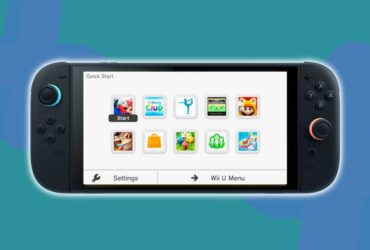 Nintendo Switch 2 handheld with Wii U main menu on screen