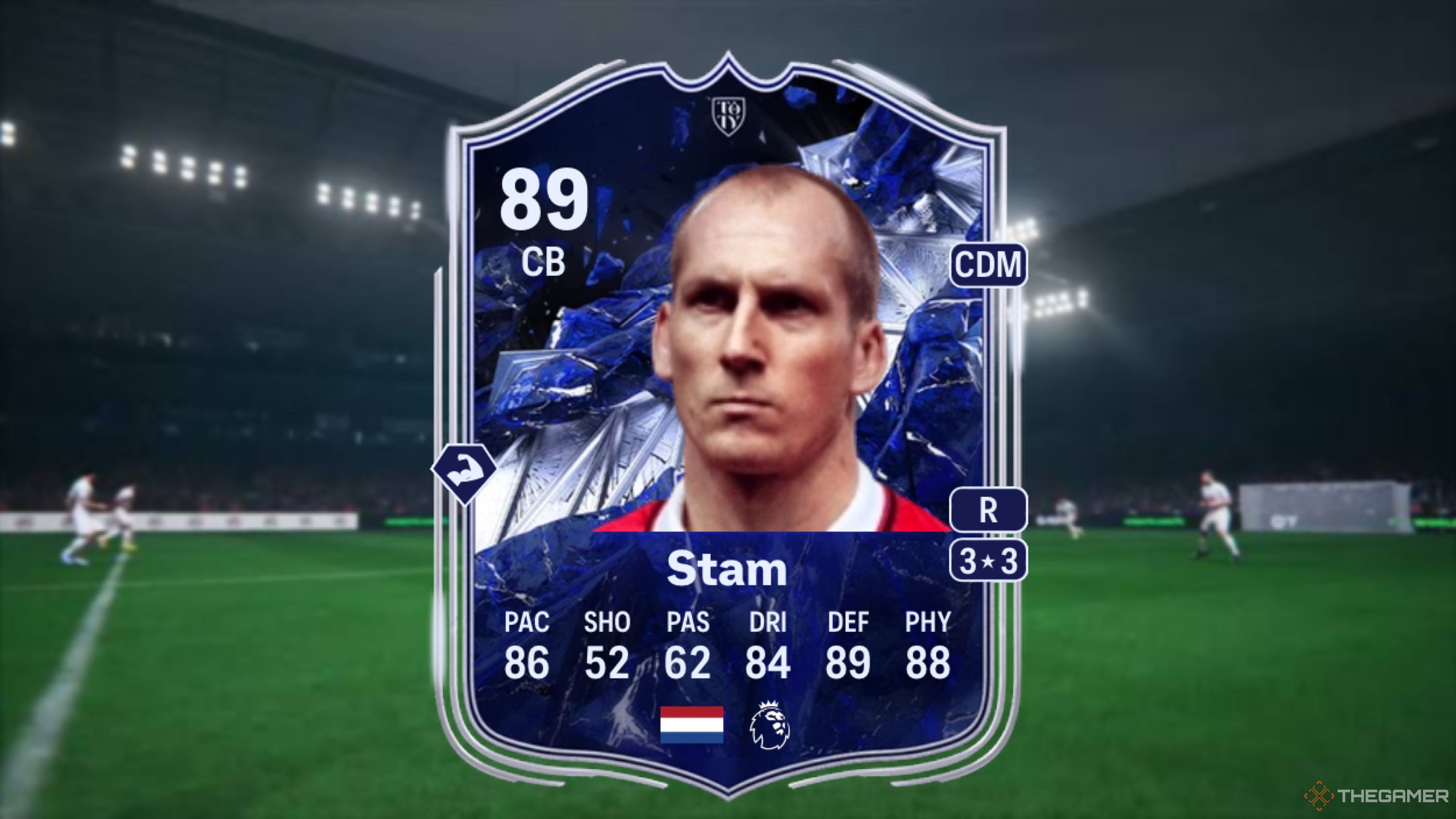 Image showing Stam card against a faded stadium background.