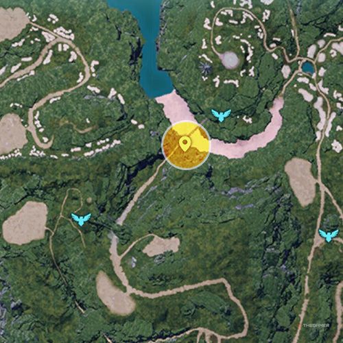 An orange circle shows the sixth messenger of love location in Palworld