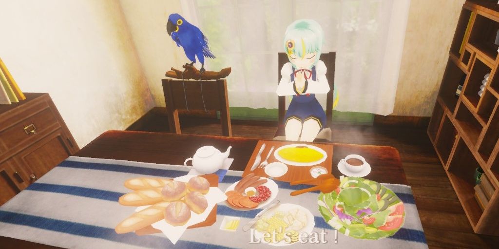 Innocent Forest: The Bird Of Light - Having a meal with the protagonist in a cottage.