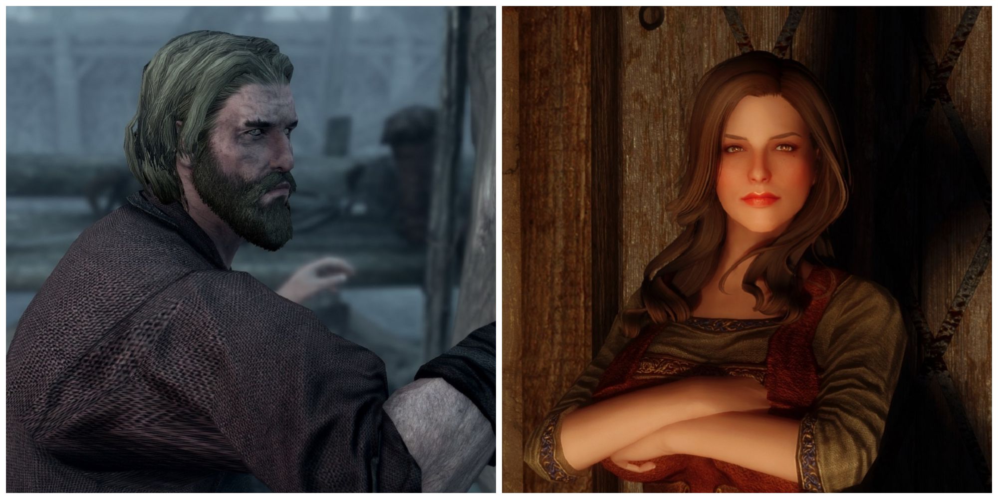 Alvor and Carlotta Valentia Skyrim, split image