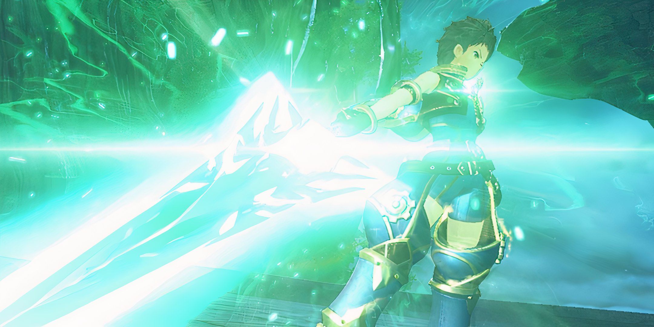 Rex Wielding Pnuema's Blade For The First Time Striking A Pose In Xenoblade Chronicles 2.