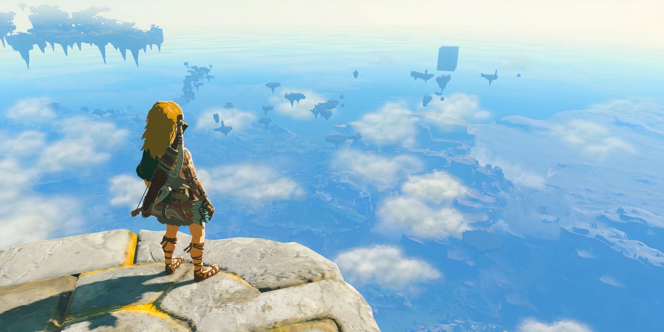 Link Looking Down To Hyrule From The Sky In The Legend Of Zelda: Tears Of The Kingdom.