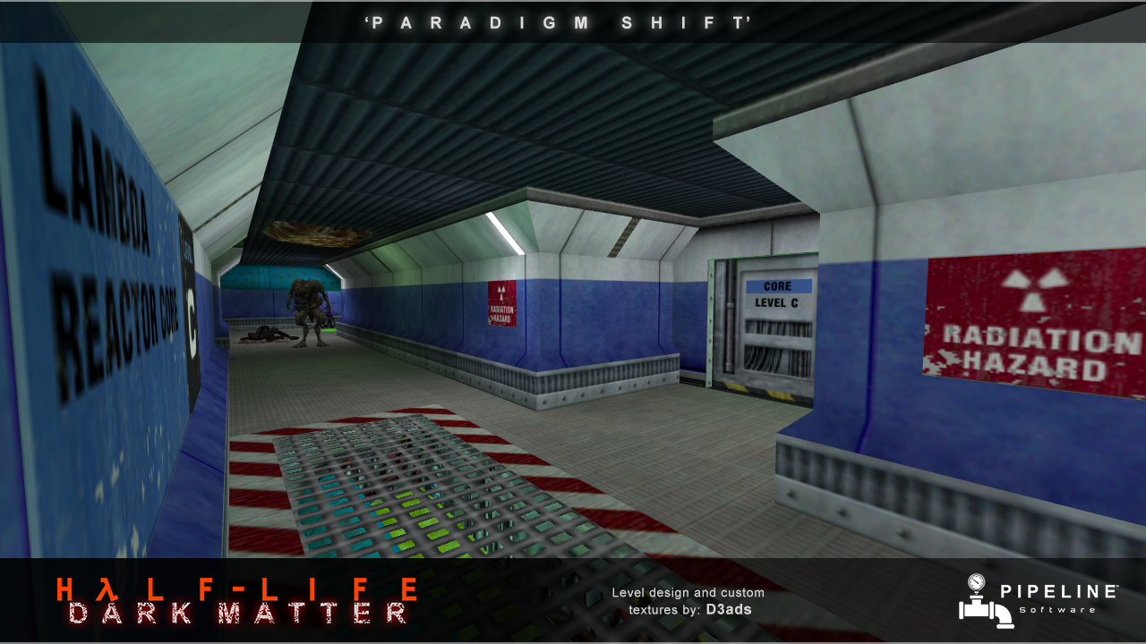 Half-Life Dark Matter screenshot of Race X alien in a Lambda Reactor Core hallway.