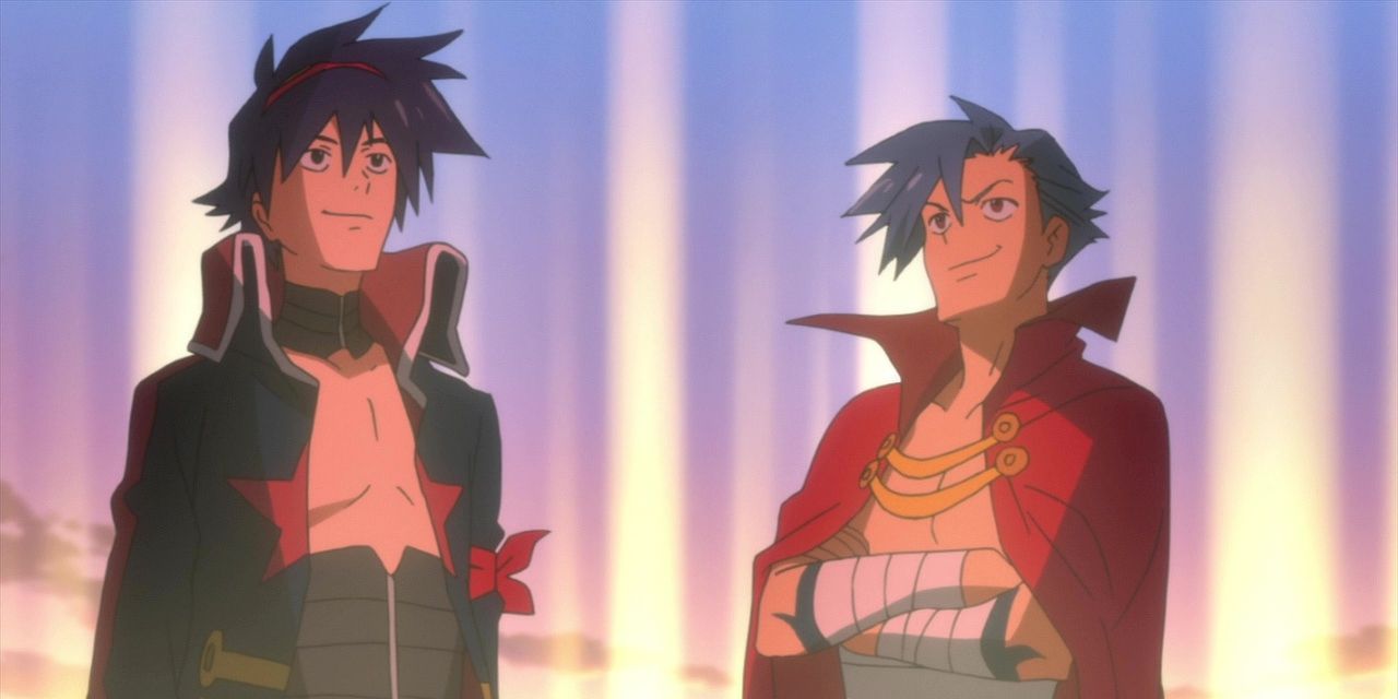 Kamina and Simon smiling together