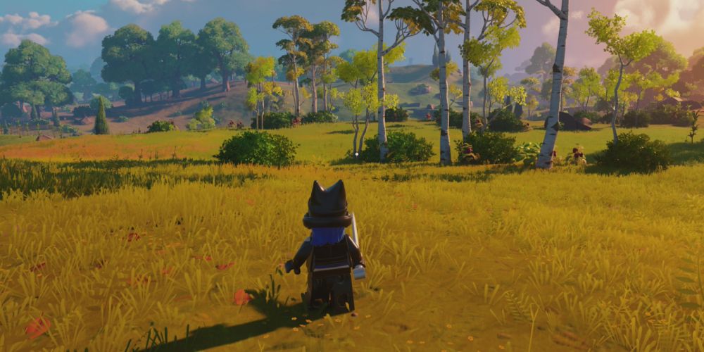 Lego Fortnite Odyssey: looking at Grasslands landscape.