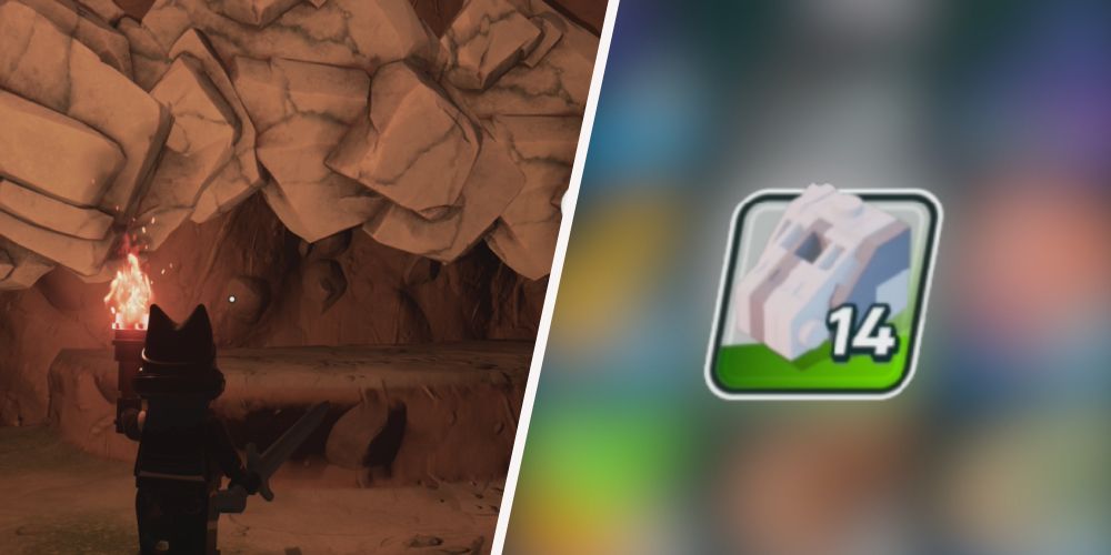 Lego Fortnite Odyssey: Left: Marble on the walls of caves, Right: Marble in inventory.