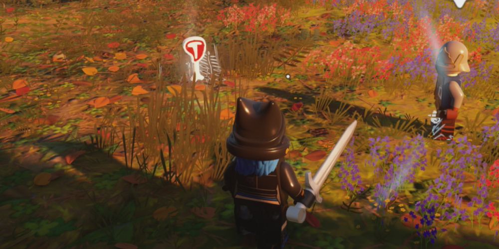 Lego Fortnite Odyssey: Standing in front of meat dropped after killing an animal.