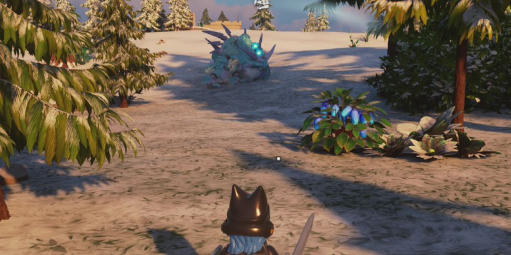 Lego Fortnite Odyssey: Standing in front of a Frost Brute.